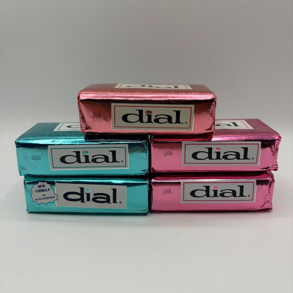 Dial Deodorant Soap Lot of 5 Vintage Foil Wrap Pink Aqua 5 oz Pink Blue NOS NEW